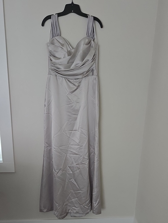 After Six Dresses & Skirts - After Six Silver Satin Maxi Dress with Draped Bodice
